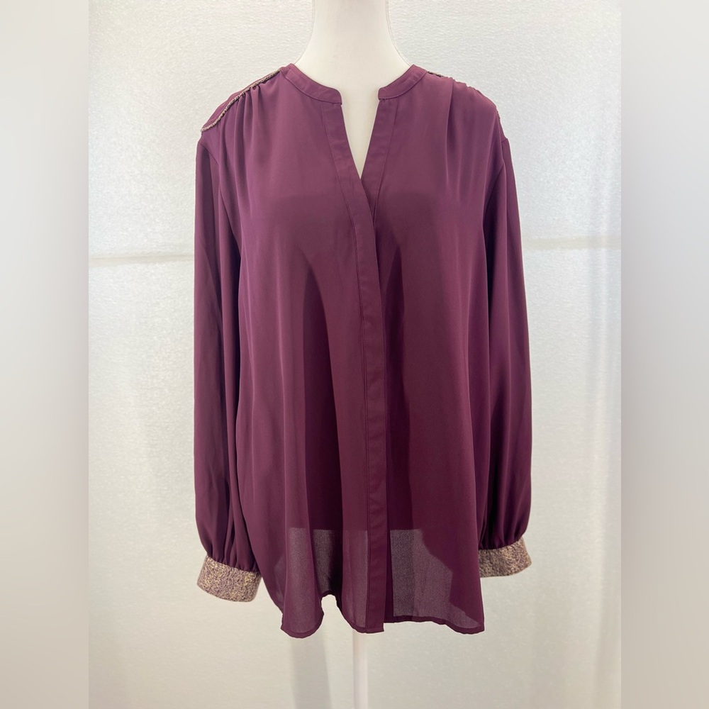 Metaphor Burgandy Dark‎  Red Semi Sheer Buttom Down Top SIZE XL